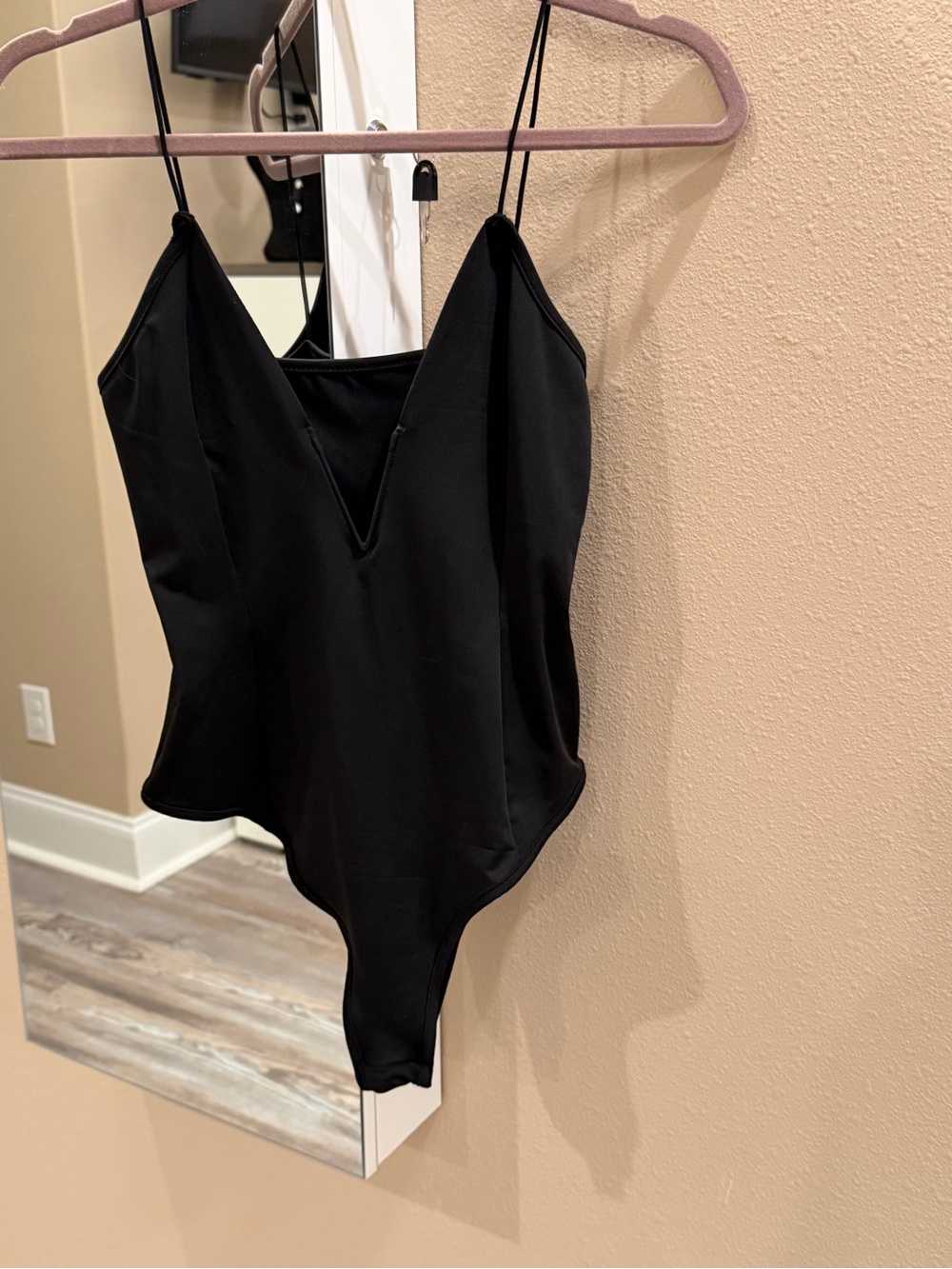 Black V-Neck Spaghetti Strap Bodysuit
